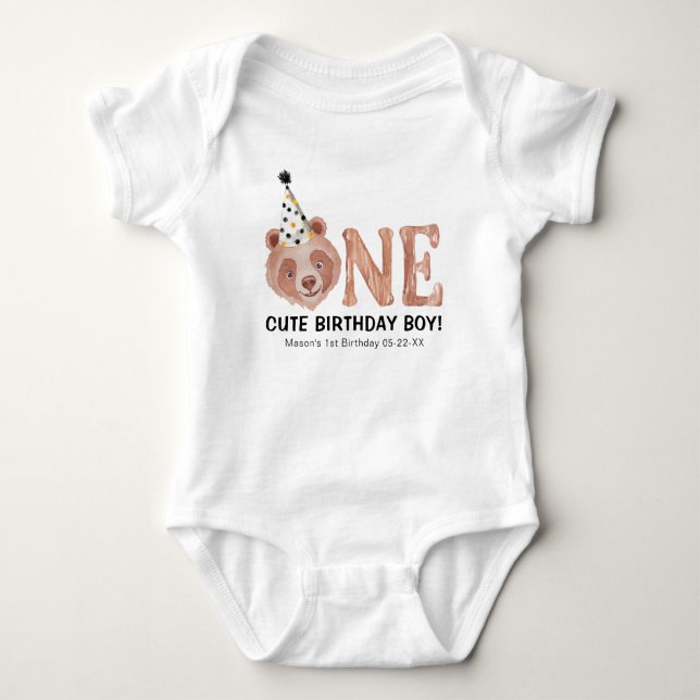 Body Para Bebé Bear-y Cute Primer Cumpleaños Baby Bodysuit (Anverso)