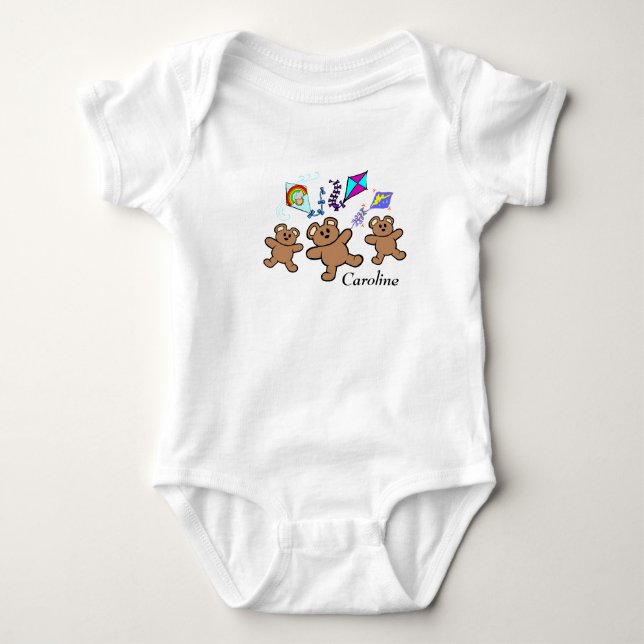 Body Para Bebé Bear y Kites Nombre Bodysuit (Anverso)