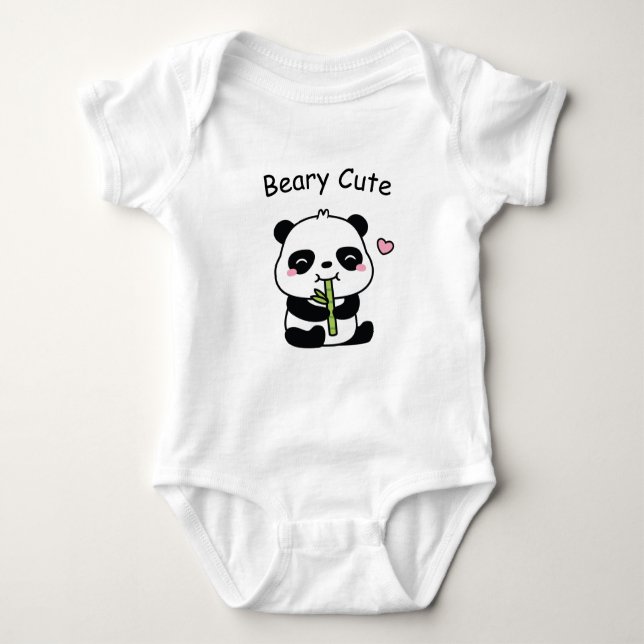 Body Para Bebé Beary Cute, Little Panda Cub Munching Bamboo (Anverso)