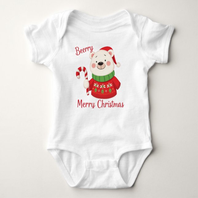 Body Para Bebé Beary Merry Christmas Polar Bear (Anverso)