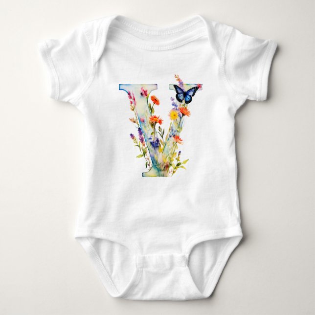 Body Para Bebé Beautiful Wildflower Butterfly Monogram (Anverso)