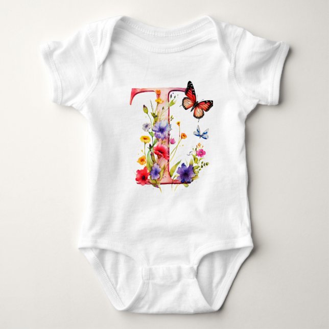 Body Para Bebé Beautiful Wildflower Butterfly Monogram (Anverso)