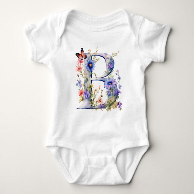 Body Para Bebé Beautiful Wildflower Butterfly Monogram (Anverso)