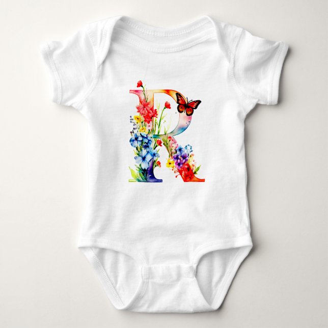 Body Para Bebé Beautiful Wildflower Butterfly Monogram (Anverso)