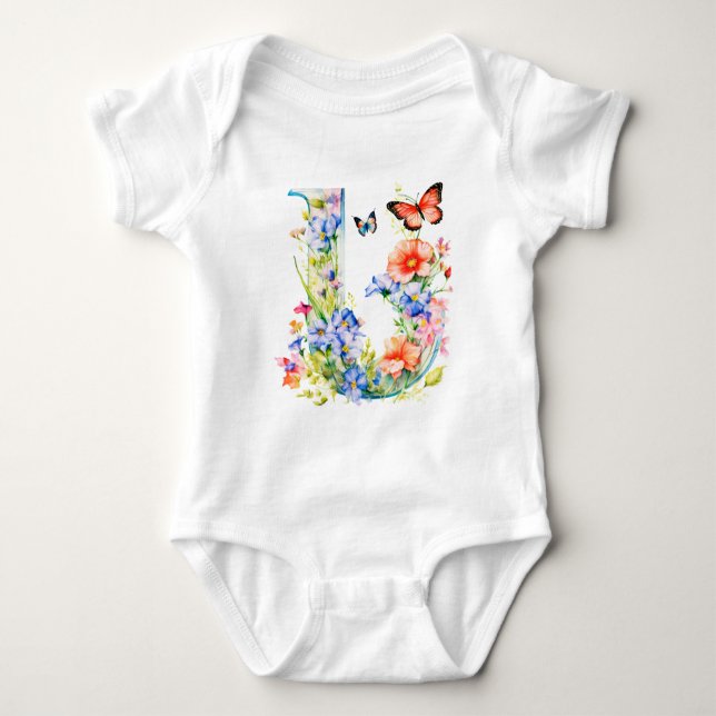 Body Para Bebé Beautiful Wildflower Butterfly Monogram (Anverso)