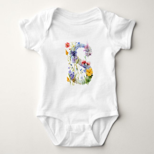Body Para Bebé Beautiful Wildflower Butterfly Monogram (Anverso)
