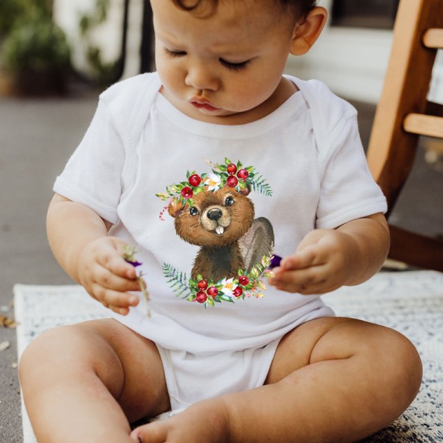 Body Para Bebé Beaver Woodland Animal Wreath | Baby Bodysuit (Subido por el creador)