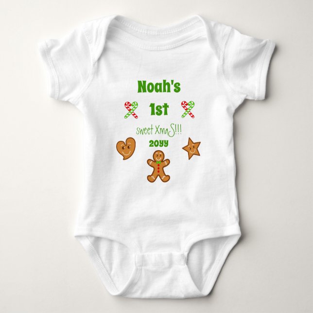 Body Para Bebé Bebé 11 dulce XmaS Gingerbread Pals Green Text (Anverso)