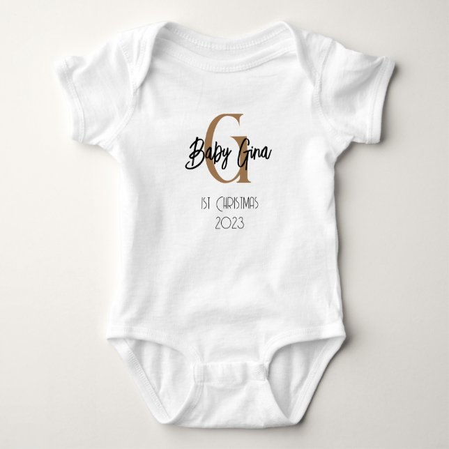 Body Para Bebé bebé 1 Navidades monograma unisex nombre bodysuit (Anverso)
