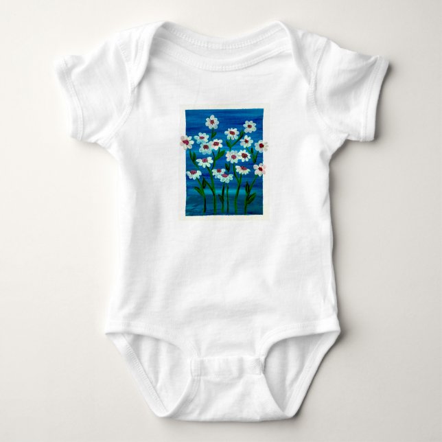 Body Para Bebé Bebé Azul Floral Arte Daisy Azul Tee de cuerpo com (Anverso)