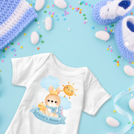 Body Para Bebé Bebé de conejo, corona, bloques azules, Personaliz