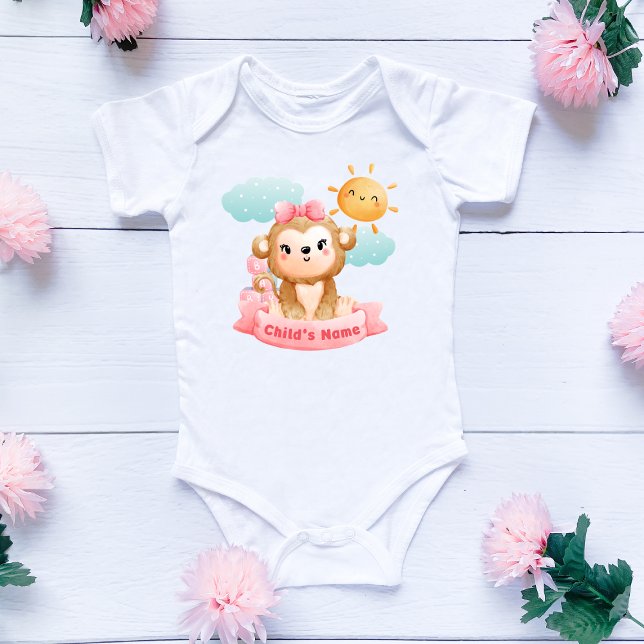 Body Para Bebé Bebé de monos, abdominales rosados, Personalizado (Subido por el creador)