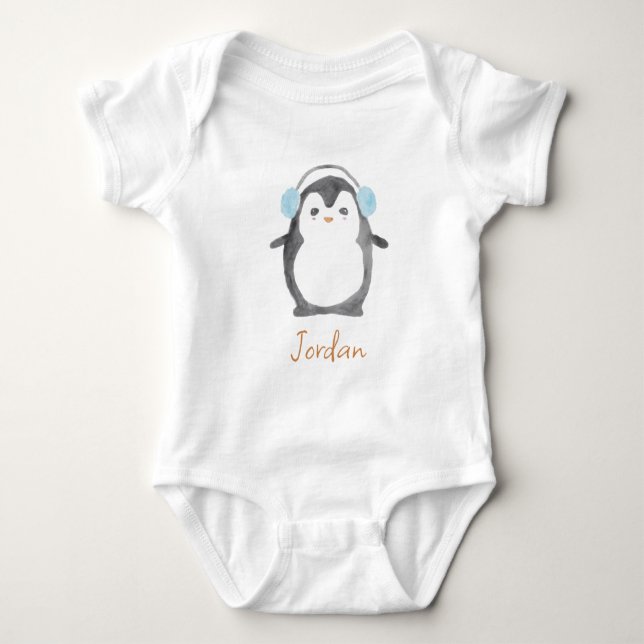 Body Para Bebé Bebé de pingüino con acuarela lindo y personalizad (Anverso)