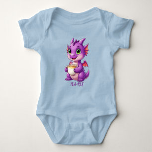 Body Para Bebé Bebé Dragón Adorable Sosteniendo Taza de Té Kawaii