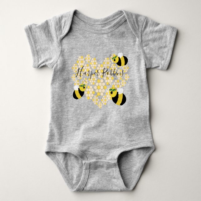 Body Para Bebé Bebé dulce Abeja Corazón de Honeycomb con nombre (Anverso)