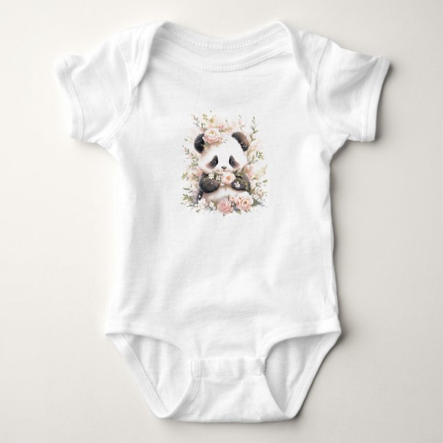Body Para Bebé Bebé dulce Panda Bear Cub con flores (Anverso)