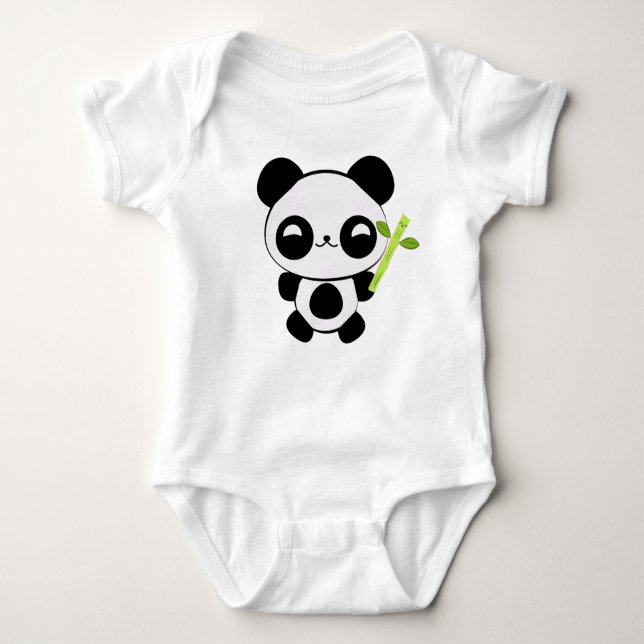 Body Para Bebé Bebé feliz Panda Infantil Creeper (Anverso)