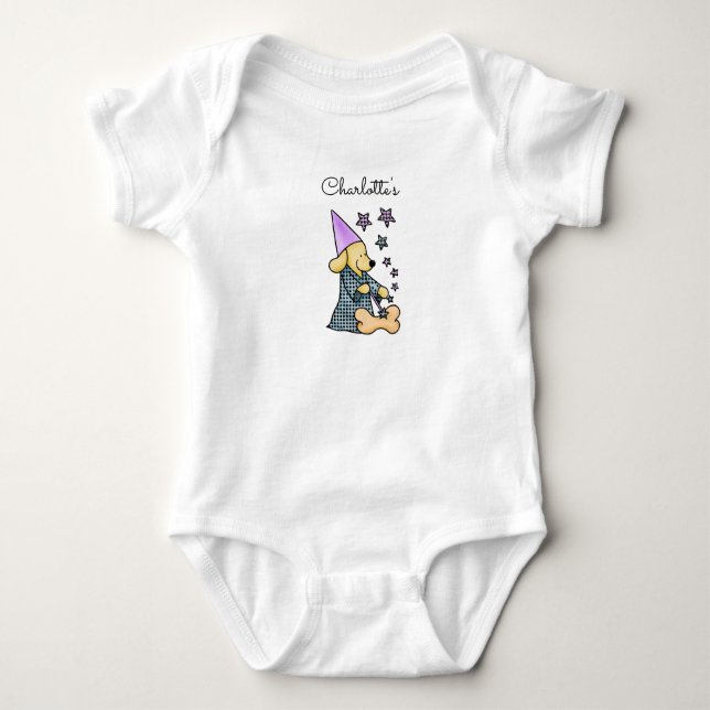 Body Para Bebé Bebé lindo Unisex Blue Elegny Perro Añadir nombre (Anverso)