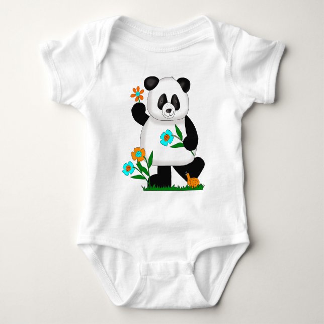 Body Para Bebé Bebé Niños Panda Con Flores 2 (Anverso)