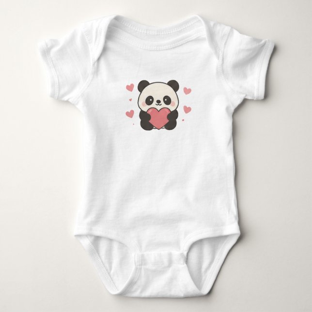 Body Para Bebé Bebé Panda Adorable Sosteniendo Corazón Estética (Anverso)