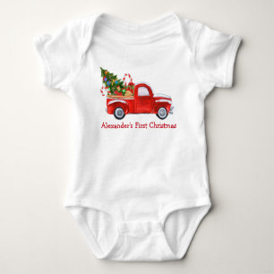 Body Para Bebé Bebé primer camión de Navidad Candy Canes Red