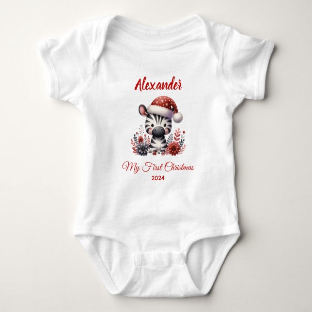 Body Para Bebé Bebé primera Navidad linda cebra personalizada (Anverso)