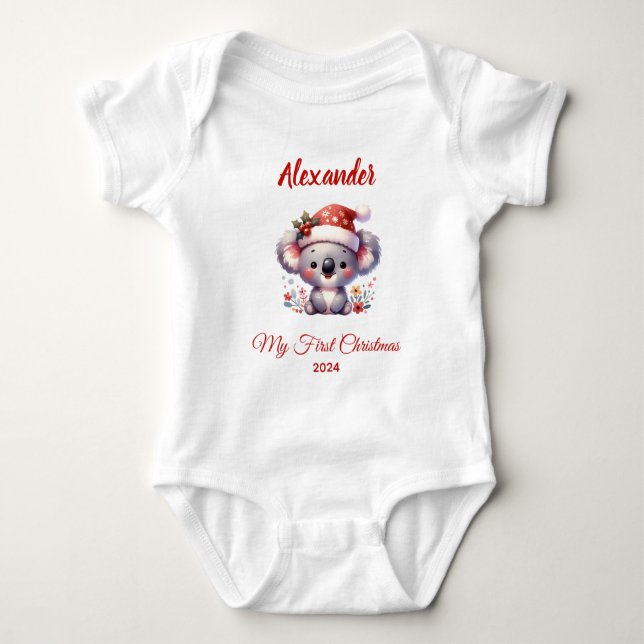 Body Para Bebé Bebé primera Navidad lindo Koala Oso personalizado (Anverso)