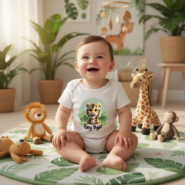 Body Para Bebé Bebé Tigre Lindo Jungla Guardería Nombre Personali (Subido por el creador)