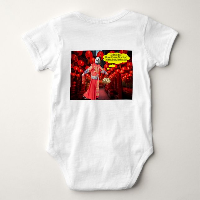 Body Para Bebé bebé una pieza. Feliz Año Nuevo Chino. panda/mamáe (Reverso)