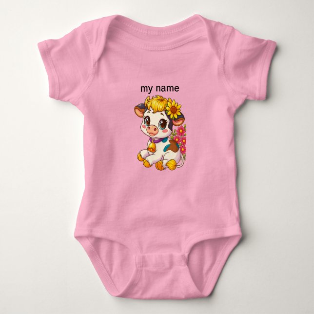 Body Para Bebé Bebés Lindos Vaca con Flores Paño de Burbujas (Anverso)