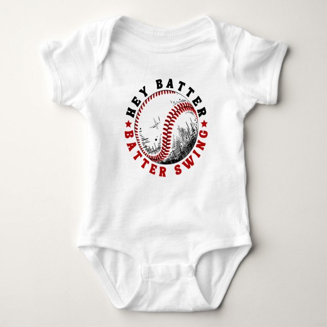 Body Para Bebé Beisbol Hey Batter Swing (Anverso)