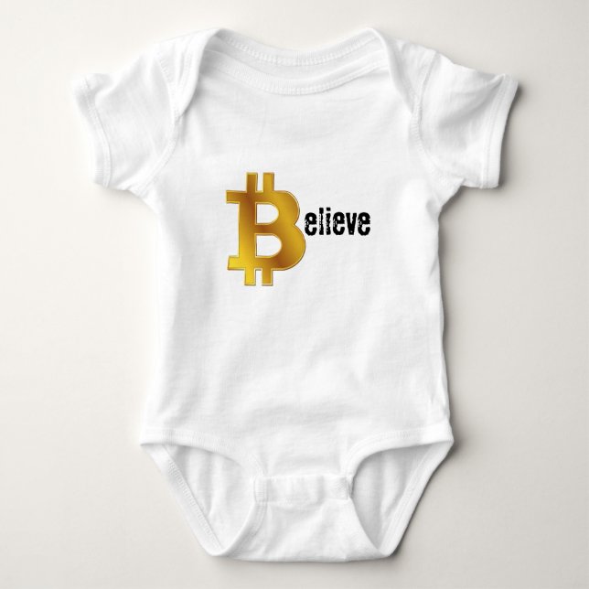 Body Para Bebé BELIEVE BTC cripto dorado regalo bitcoin (Anverso)