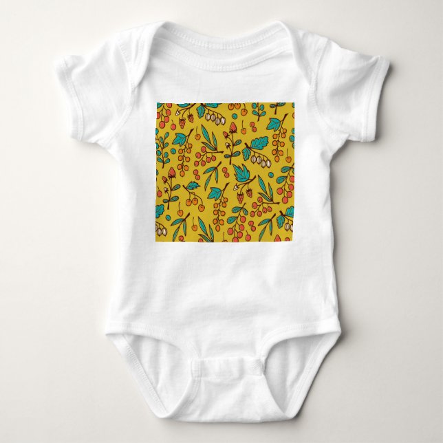 Body Para Bebé Berries en ramas, patrón de naturaleza sin fisuras (Anverso)