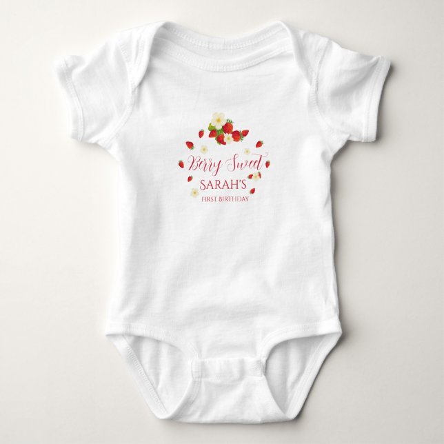Body Para Bebé Berry Sweet One Strawberry 1st Birthday (Anverso)