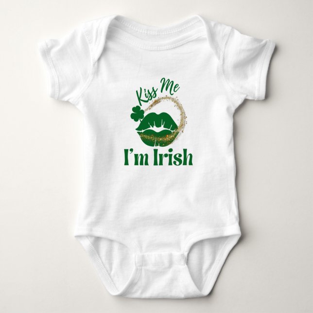 Body Para Bebé Bésame, soy labios irlandeses y Shamrock (Anverso)