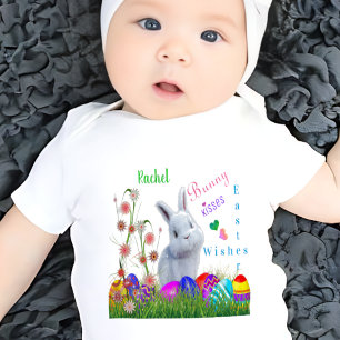 Body Para Bebé Besos de conejito Deseos de Pascua Nombre de bebé
