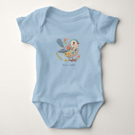 Body Para Bebé Bird Floral Embroidery Blue Baby Bodysuit