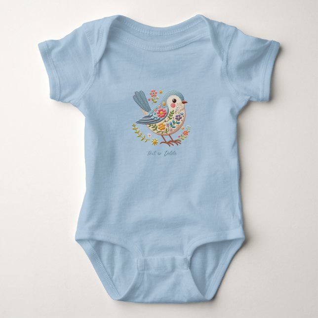 Body Para Bebé Bird Floral Embroidery Blue Baby Bodysuit (Anverso)