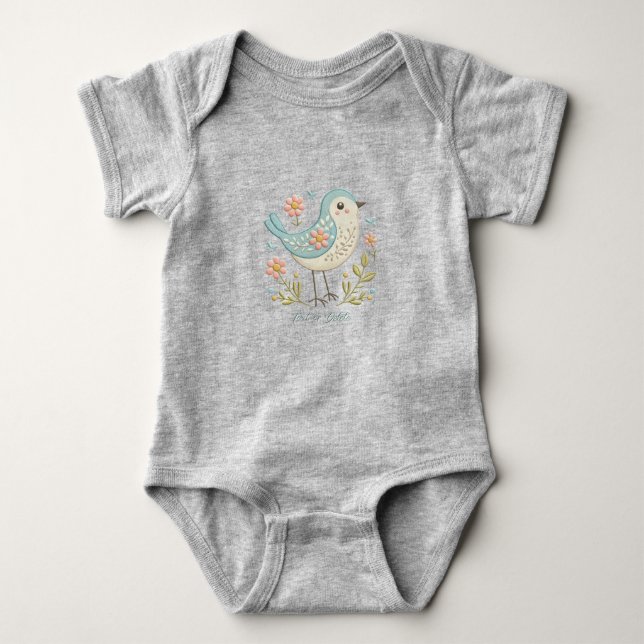 Body Para Bebé Bird Floral Embroidery Green Baby Bodysuit (Anverso)