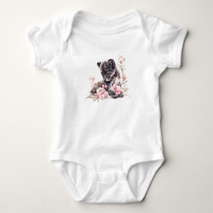 Body Para Bebé Black Baby Kitty Cat Black Panther Cub con flores