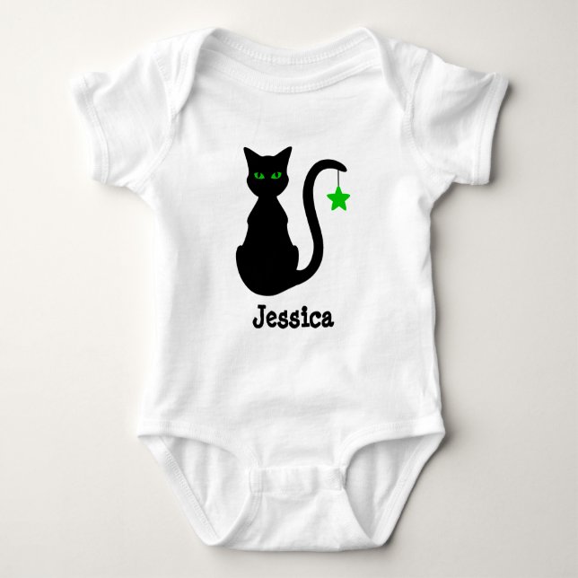 Body Para Bebé Black Cat Nombre Baby Bodysuit (Anverso)