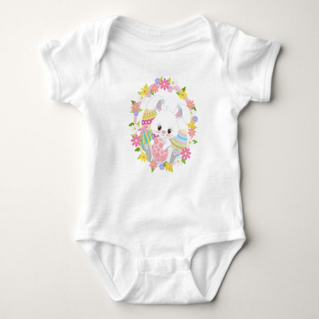 BODY PARA BEBÉ BLANCO ORIENTAL BUNNY EN LA LUCHA DE LAS FLORES (Anverso)