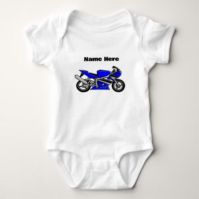 Body Para Bebé Blanco personalizado de la motocicleta azul (Anverso)