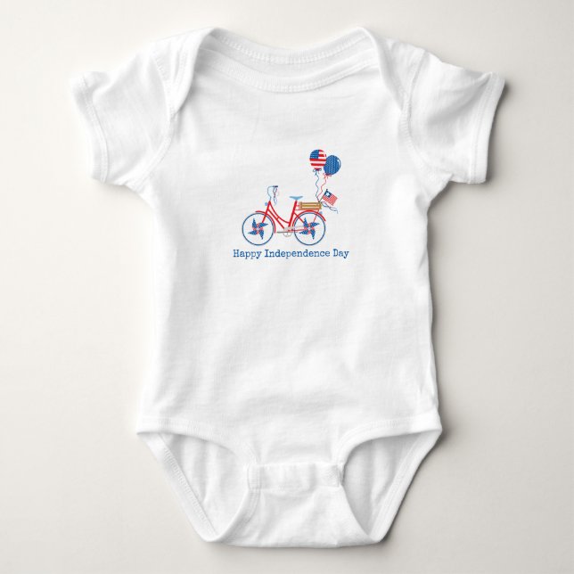 Body Para Bebé Blanco Rojo y Azul 4 de julio Bicicleta caprichosa (Anverso)