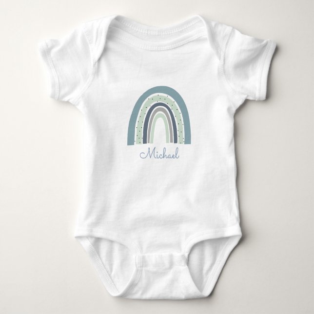 Body Para Bebé Blue acuarela personalizada Rainbow Baby Boy (Anverso)