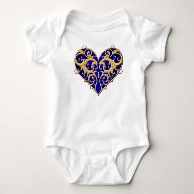 Body Para Bebé Blue Filigree Heart Creeper (Anverso)