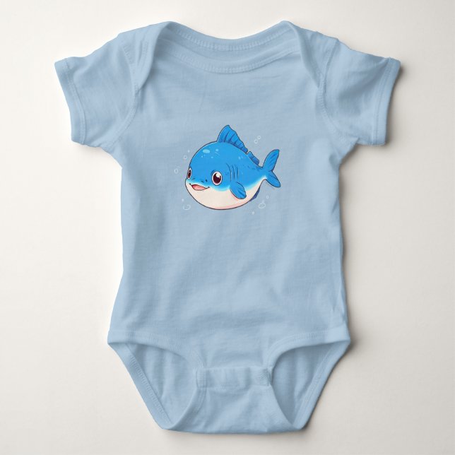 Body Para Bebé Blue Fish Drawing, Cartoon Style (Anverso)