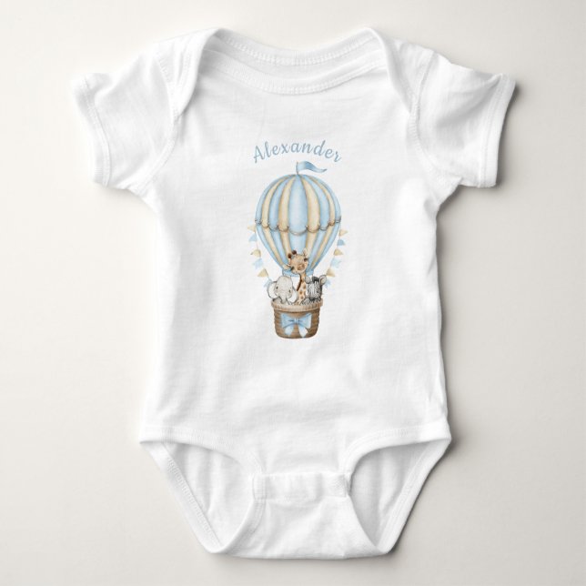 Body Para Bebé Blue Hot Air Balloon Safari Animals Baby Bodysuit (Anverso)