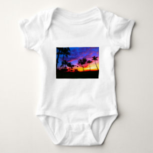 Body Para Bebé Blue Red Sunset Exotic Hawaiian Beach Palm Trees