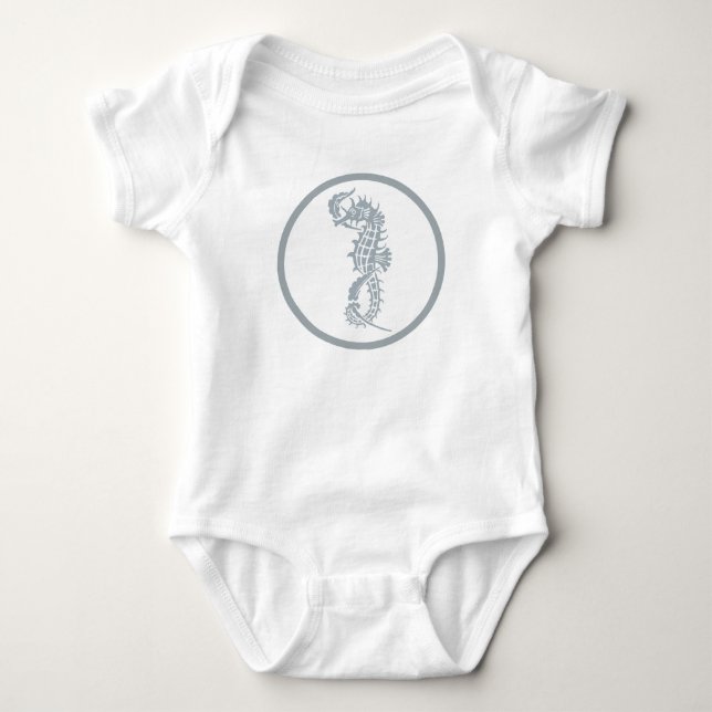 Body Para Bebé Blue Seahorse Blue Classic Nautical Elegant (Anverso)